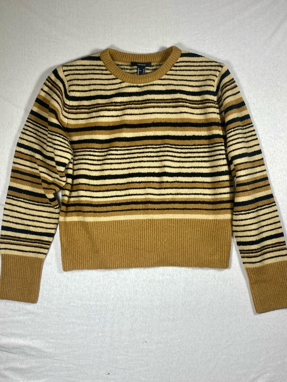 Forever 21 Tan & Brown Striped Knit Sweater Women’s L NWT